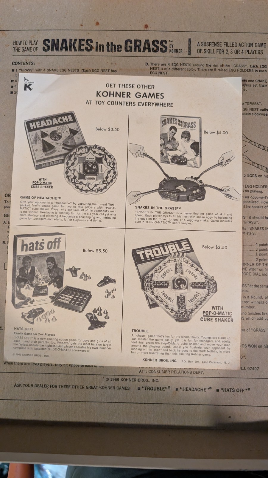 Kohner Snakes In The Grass Game complete 1969
