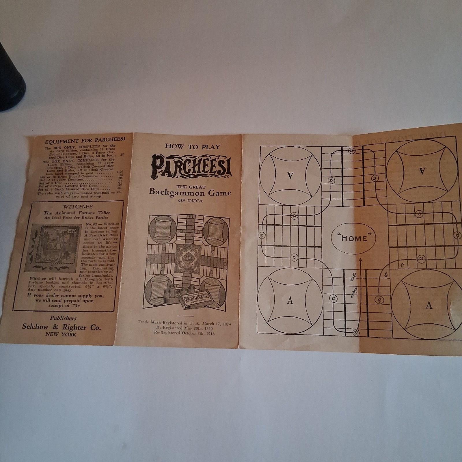 Antique 1929 Parcheesi Game in Box Popular Edition of India Directions Included