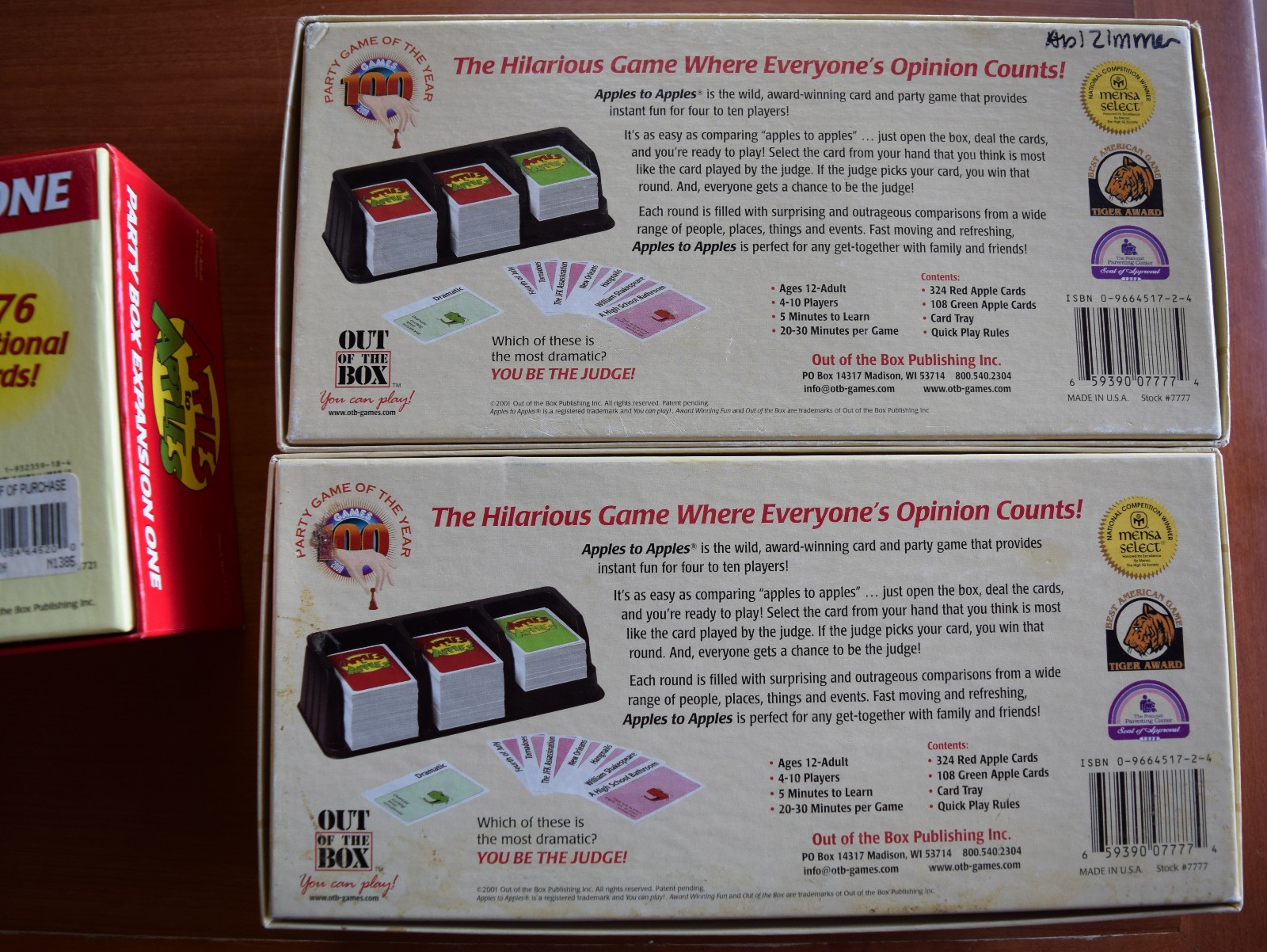 APPLES TO APPLES OUT OF THE BOX PUBLISHING CARD GAME LOT + PARTY BOX EXPANSION