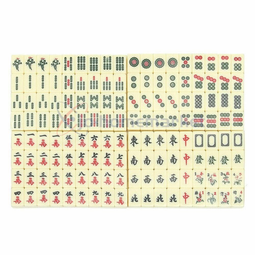 Vintage Chinese Mahjong Game Portable Set 144 Tiles w/ Storage Case Family Game