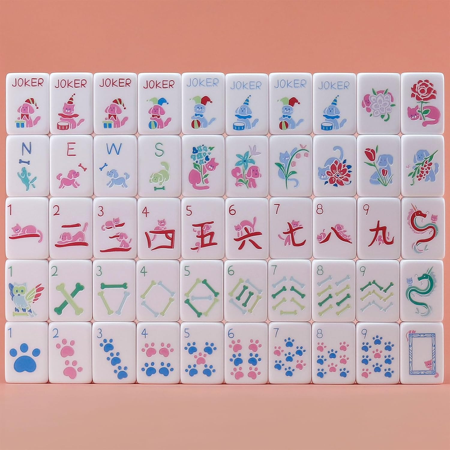 Dogs and Cats Themed Mahjong Tile Set – 160 Acrylic Engraved Tiles & American Ma