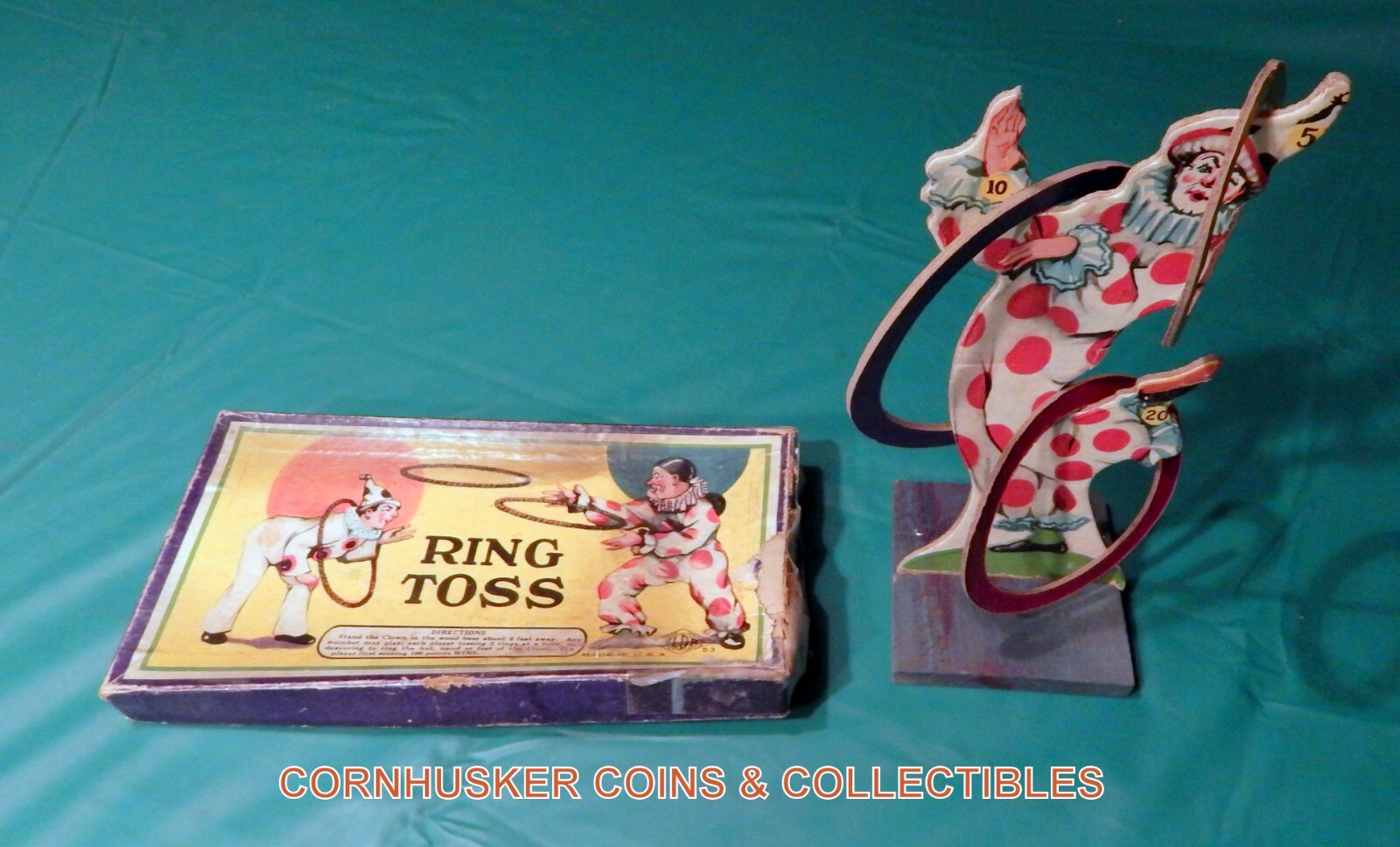 VINTAGE 1930’S CLOWN RING TOSS GAME WITH THE BOX ~ ONE OF A KIND 👀
