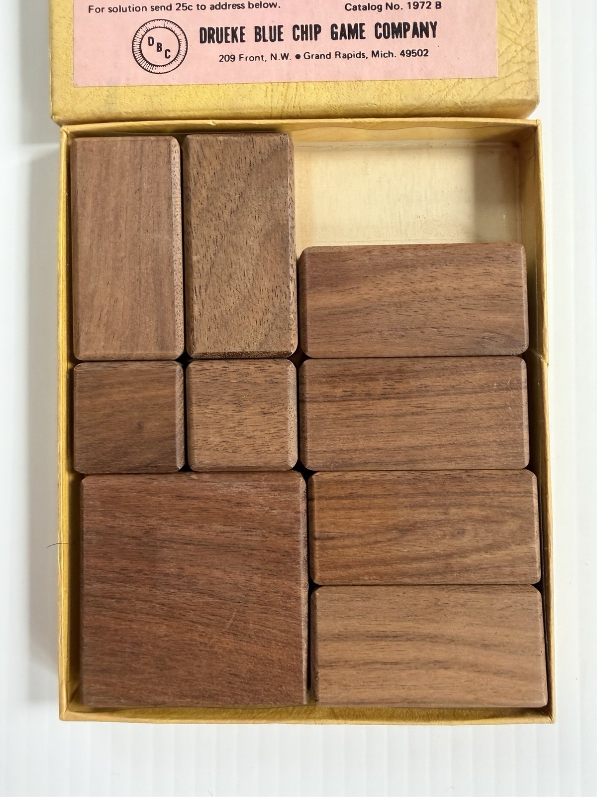 Vintage Drueke Blue Chip Game Co. Dad’s Puzzle Handcrafted Walnut Blocks