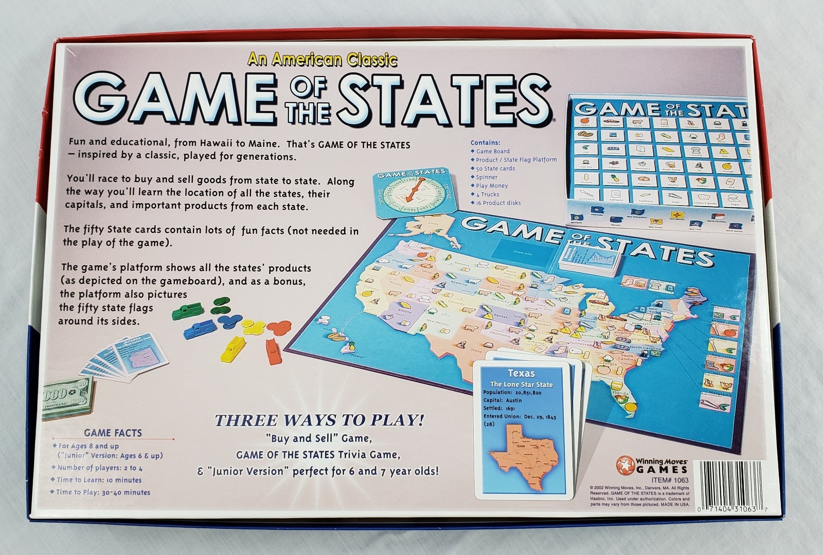 Game Of The States Board Game An American Classic 8 & Up Pre-Owned