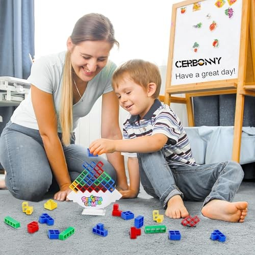 Tetra Tower Stacking Blocks Game, Board Games for Families, Parties, 48Pcs