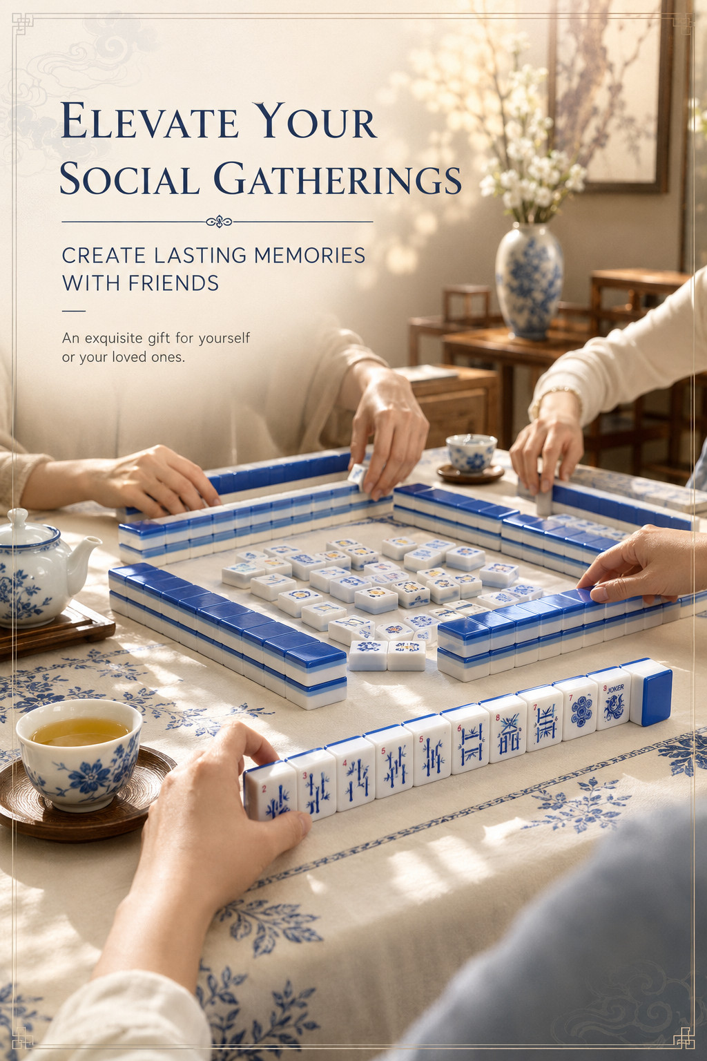 US Stock American Mahjong Tiles 160 Blue and White Porcelain Mahjong Set