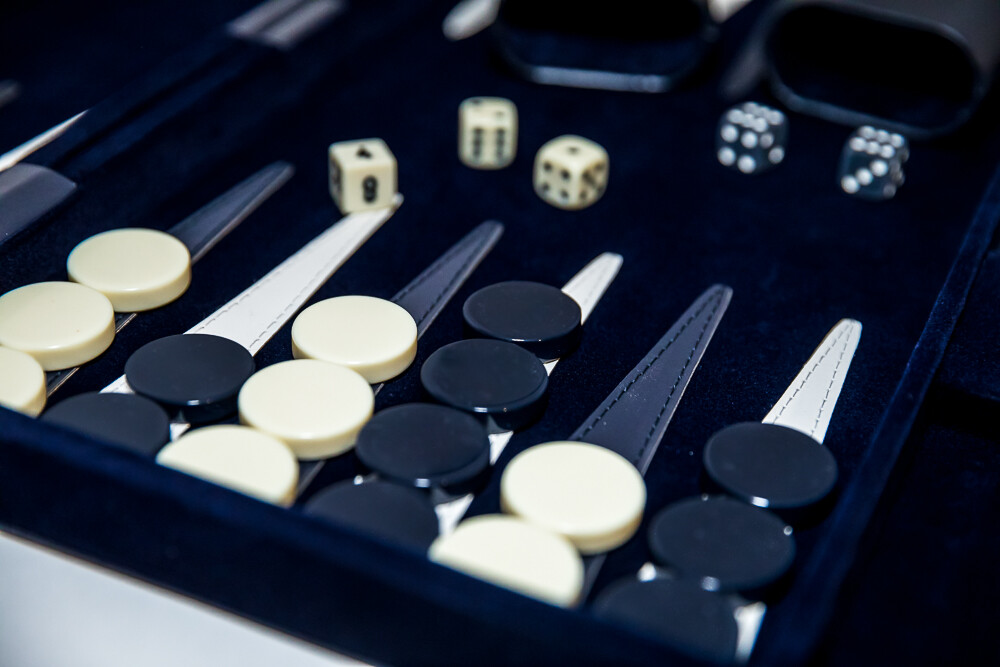 Designer Backgammon Set With 2 Dice Cups Dice Doubling Cube Blue Size 15″