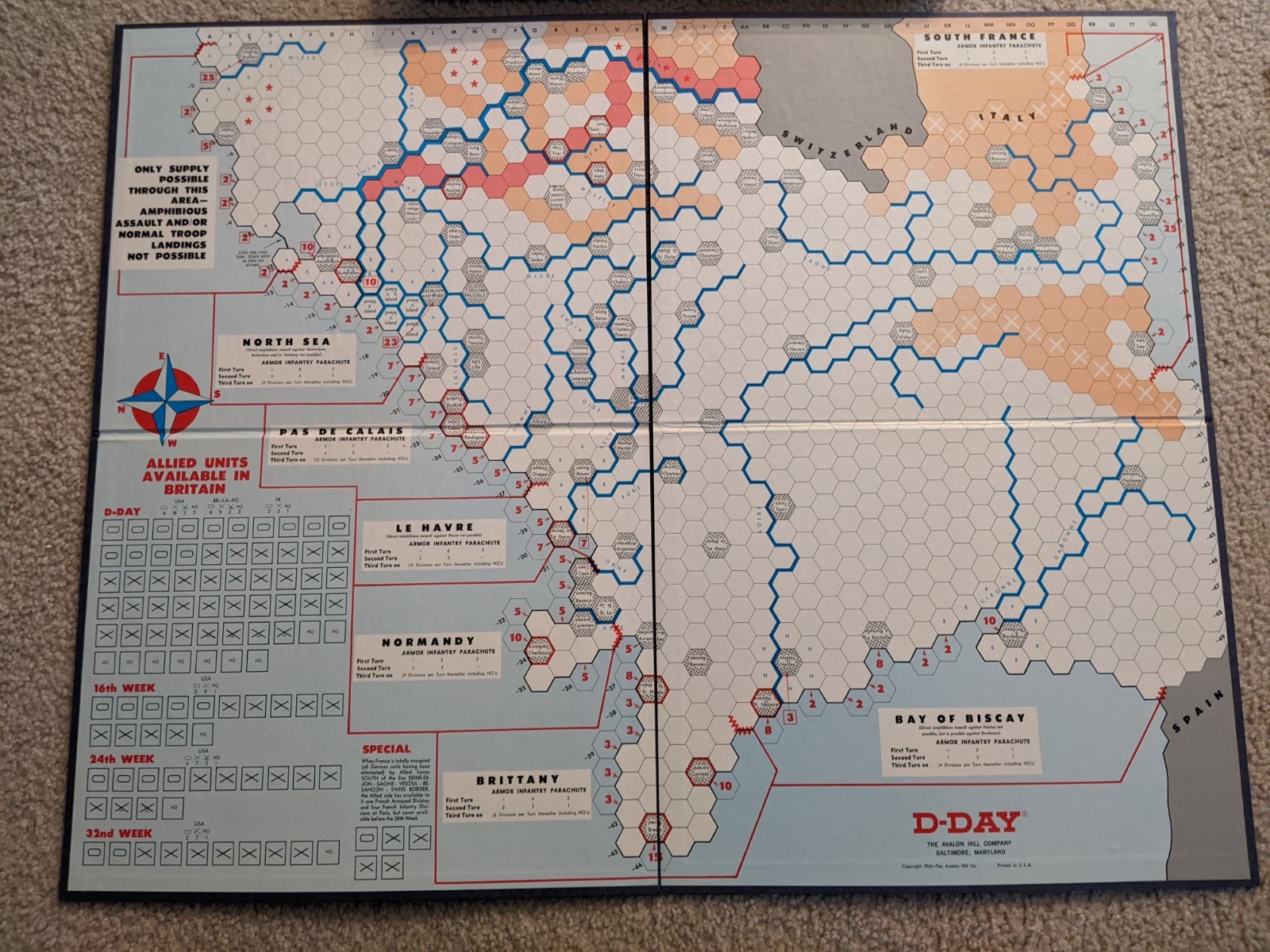 D-Day: World War II Invasion Board Wargame By Avalon Hill. Scorecards Unmarked.