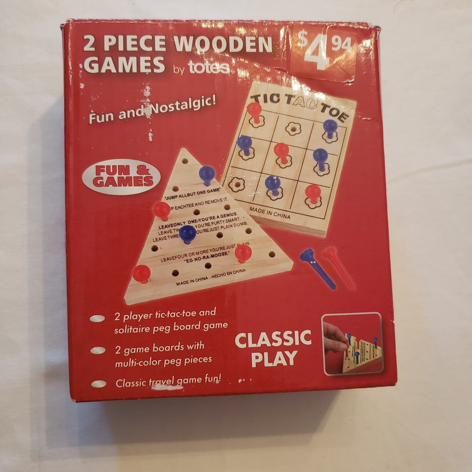 2 piece wooden games by “Totes” Tic Tac Toe & Solitaire -mini travel – portable