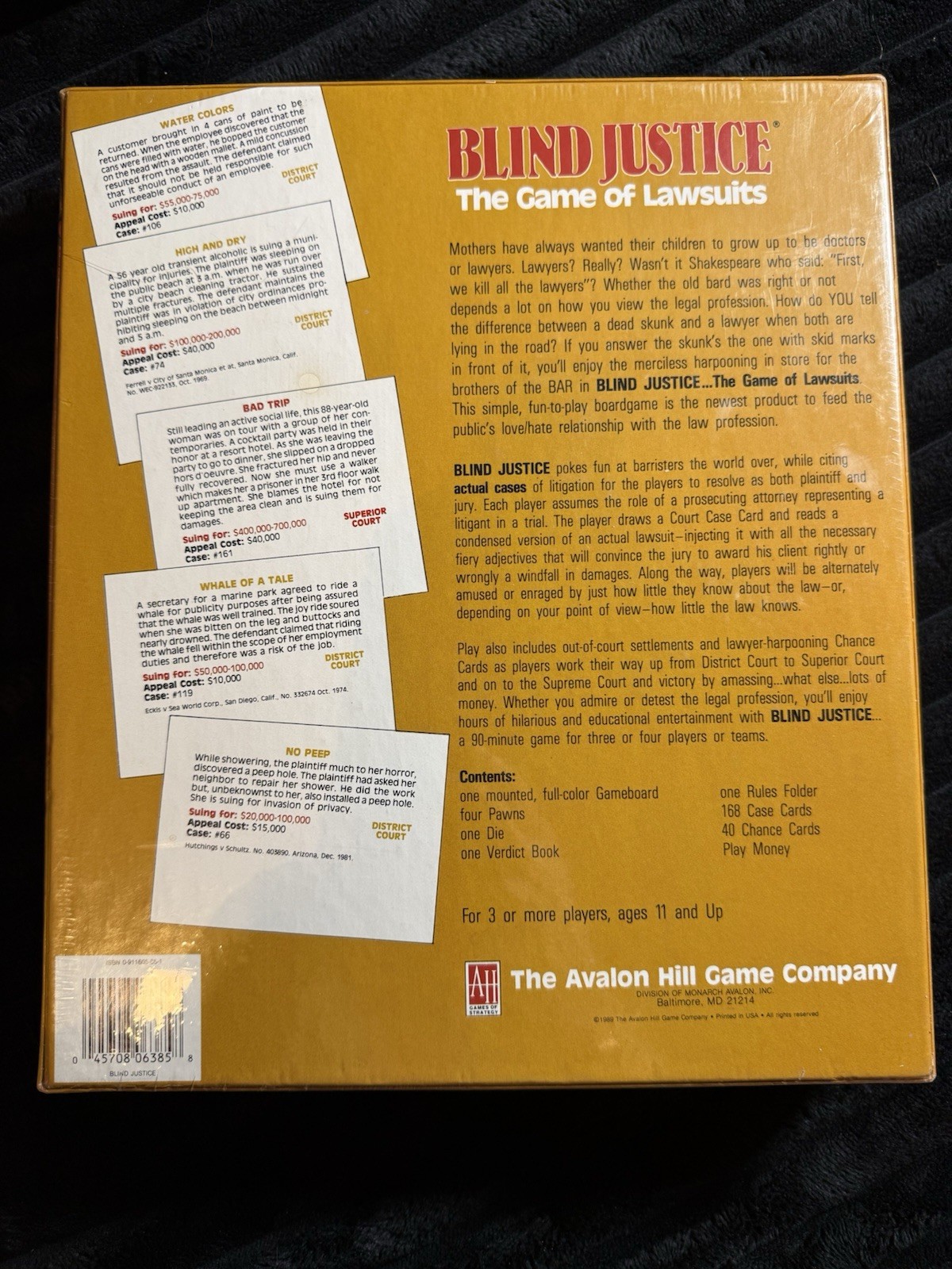 1989 Blind Justice The Game of Lawsuits Avalon Hill Game Company