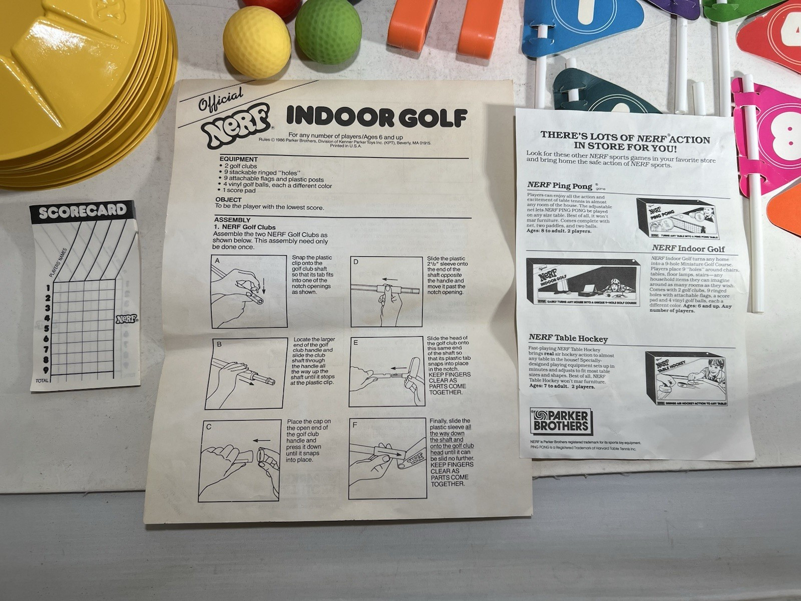 Vintage 1987 NERF Indoor Golf Complete Set with Box – 9-Hole Golf Kids Game