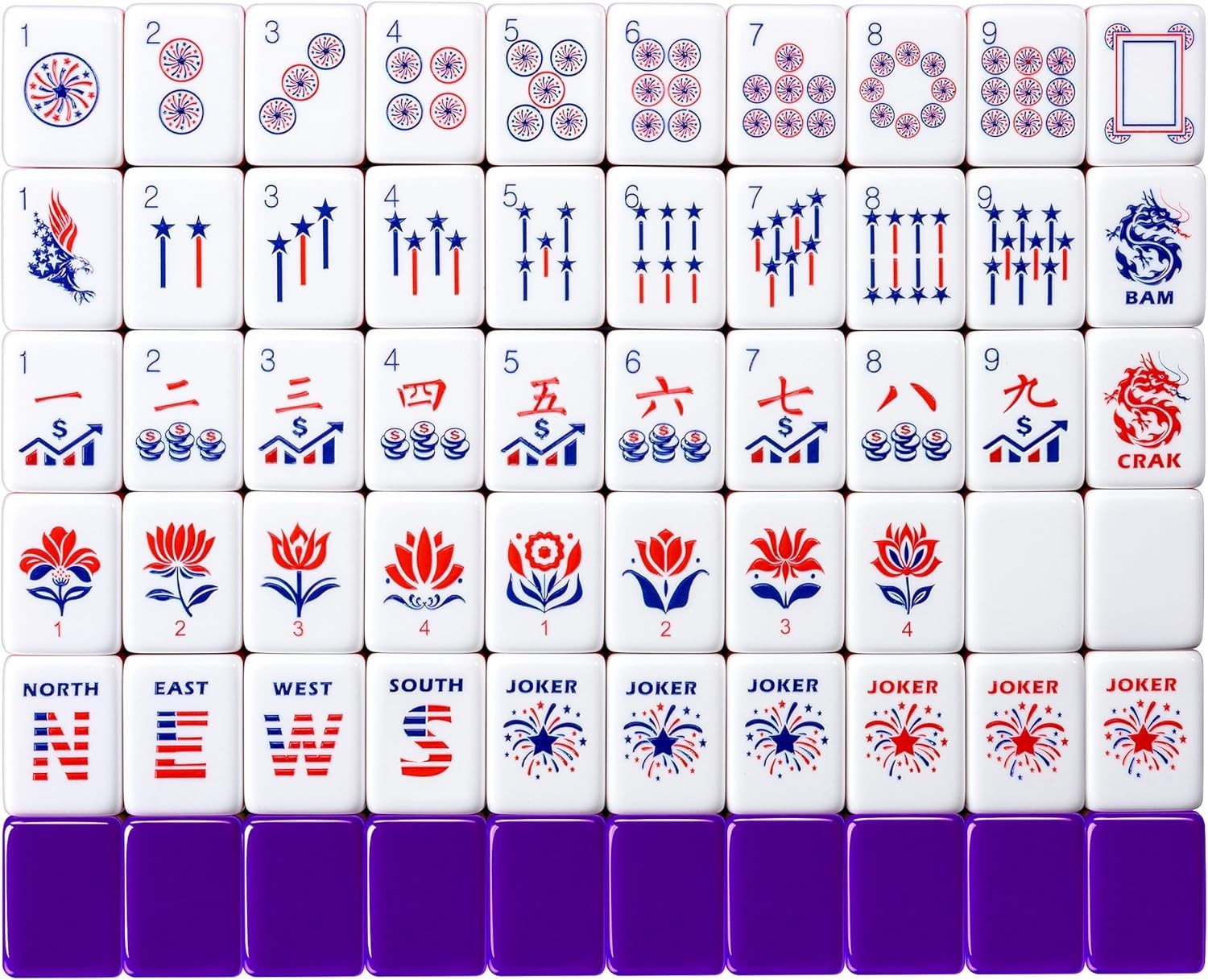 American Mahjong Set 160 Tiles Patriotic USA Acrylic Travel Case Chips Dice