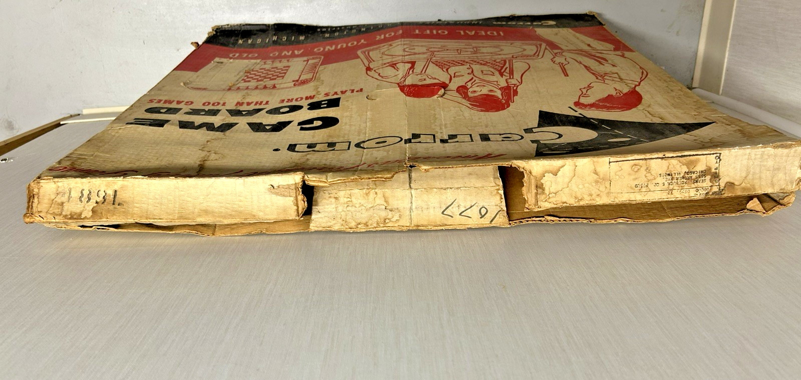 Vintage 1960s Carrom Double Sided Board PLUS Game Pieces and Box! Game no. 106