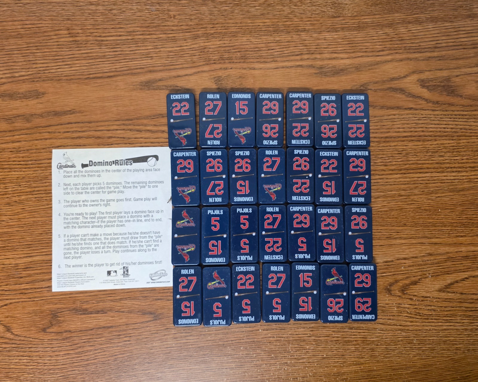 Games – St. Louis Baseball Cardinals Super-Sized Dominoes – Complete