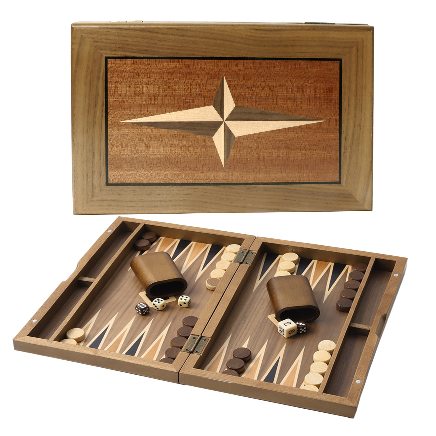 Classic 11″ Travel Wood Backgammon Board Game Set Inlay Star Board w/Game Pieces