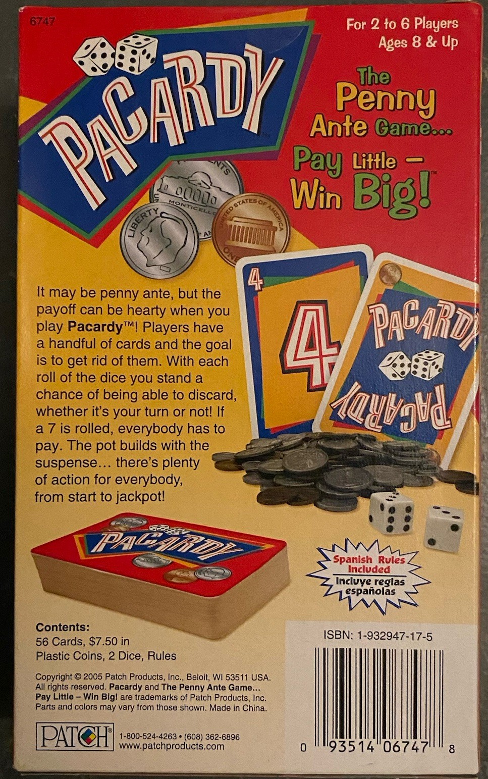 Pacardy Cards and Dice Game Patch Products 2005 Brand New Sealed