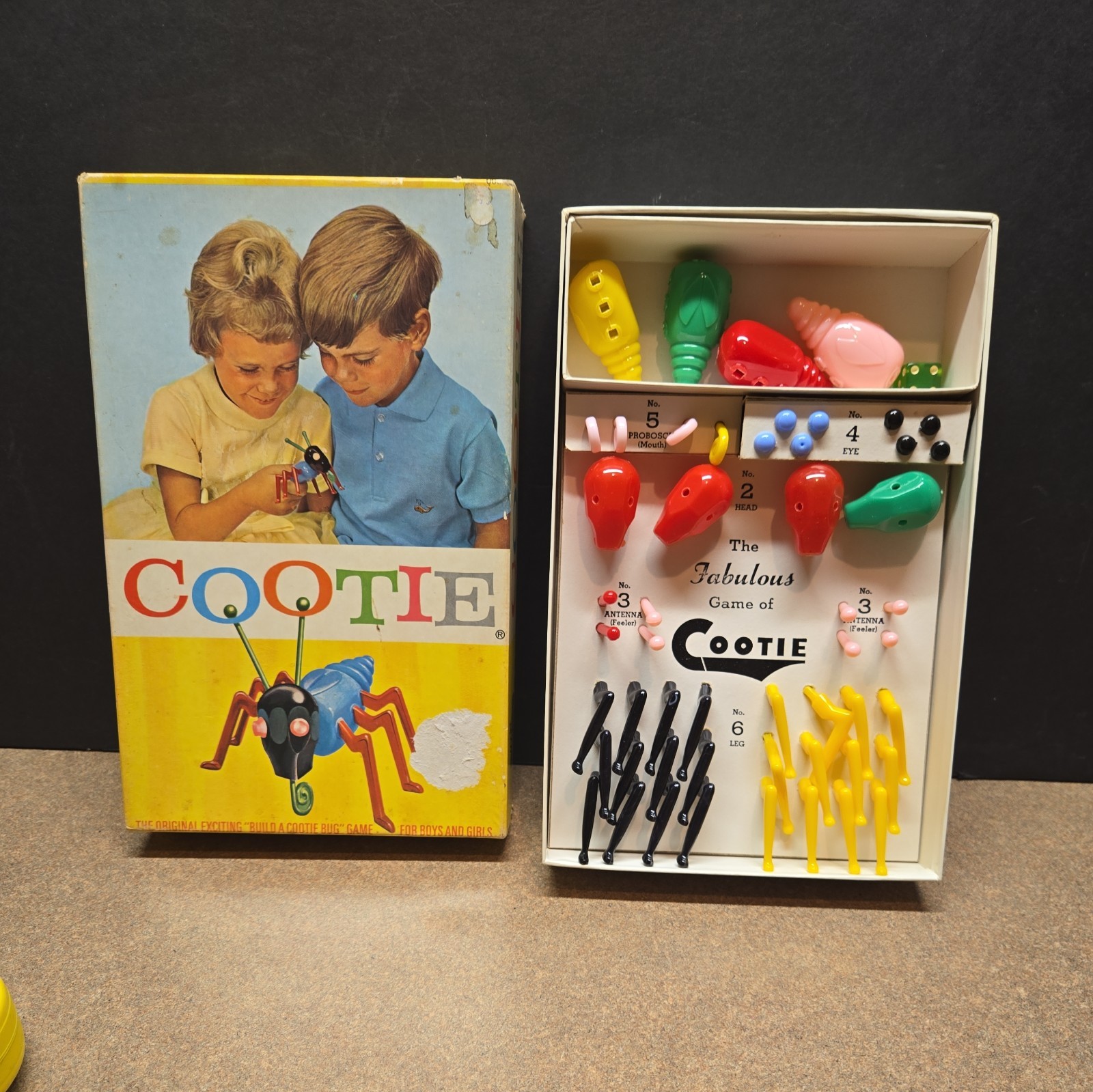 Vintage 1966 Schaper Build A COOTIE Bug Game Complete Nice Box