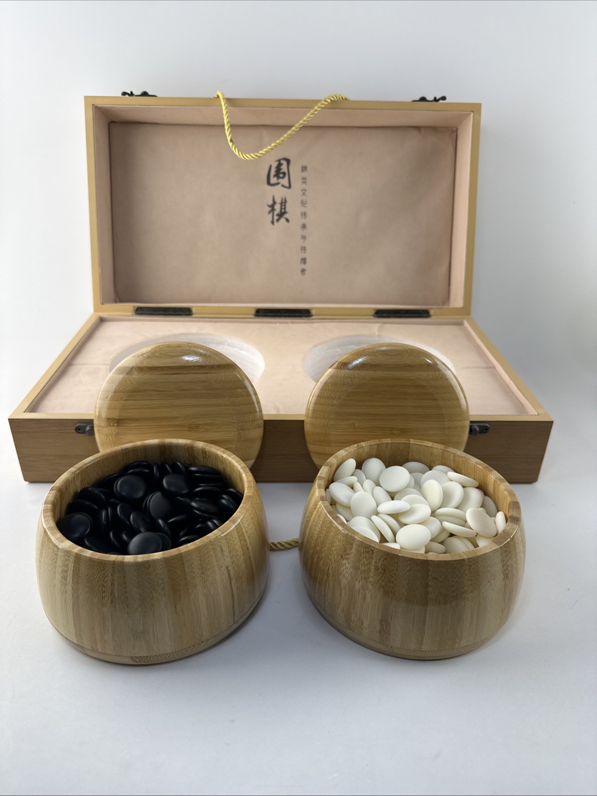 Portable Go Board Game Wood Box & Game Piece Containers