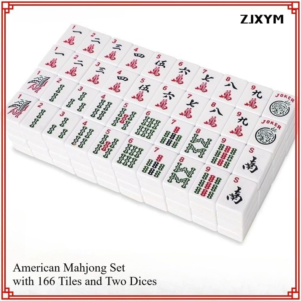 American Mahjong Tile Set, 166 Blue Tiles with Two Dices, Mahjong Tile Game
