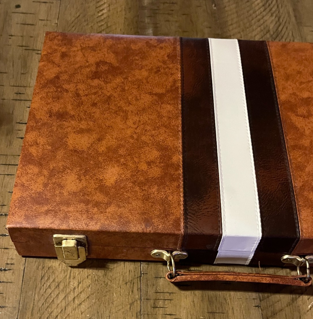 Vintage Backgammon Game in Case Set 15×19″ Complete Brown Tan White