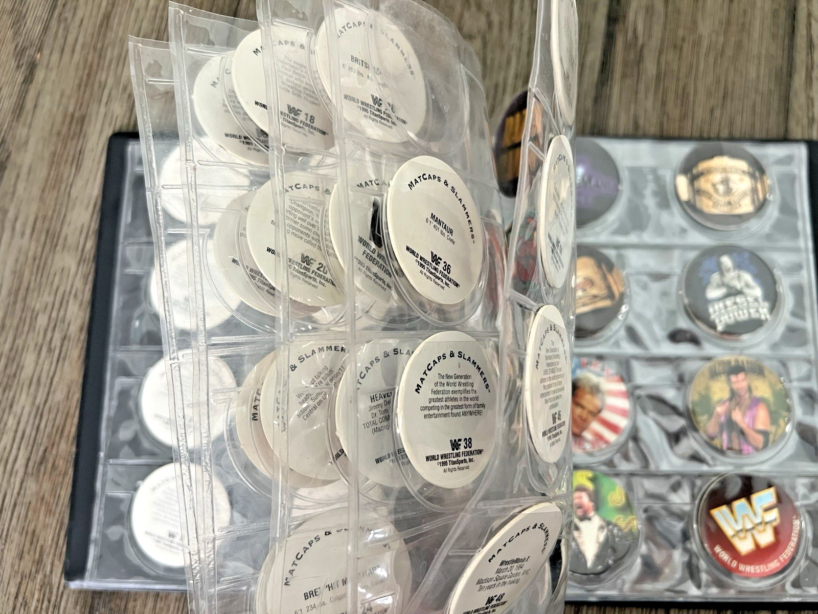 WWF Wrestling 53 Different MATCAPS & SLAMMERS POGS 1995 Titan Sports WWE in Book