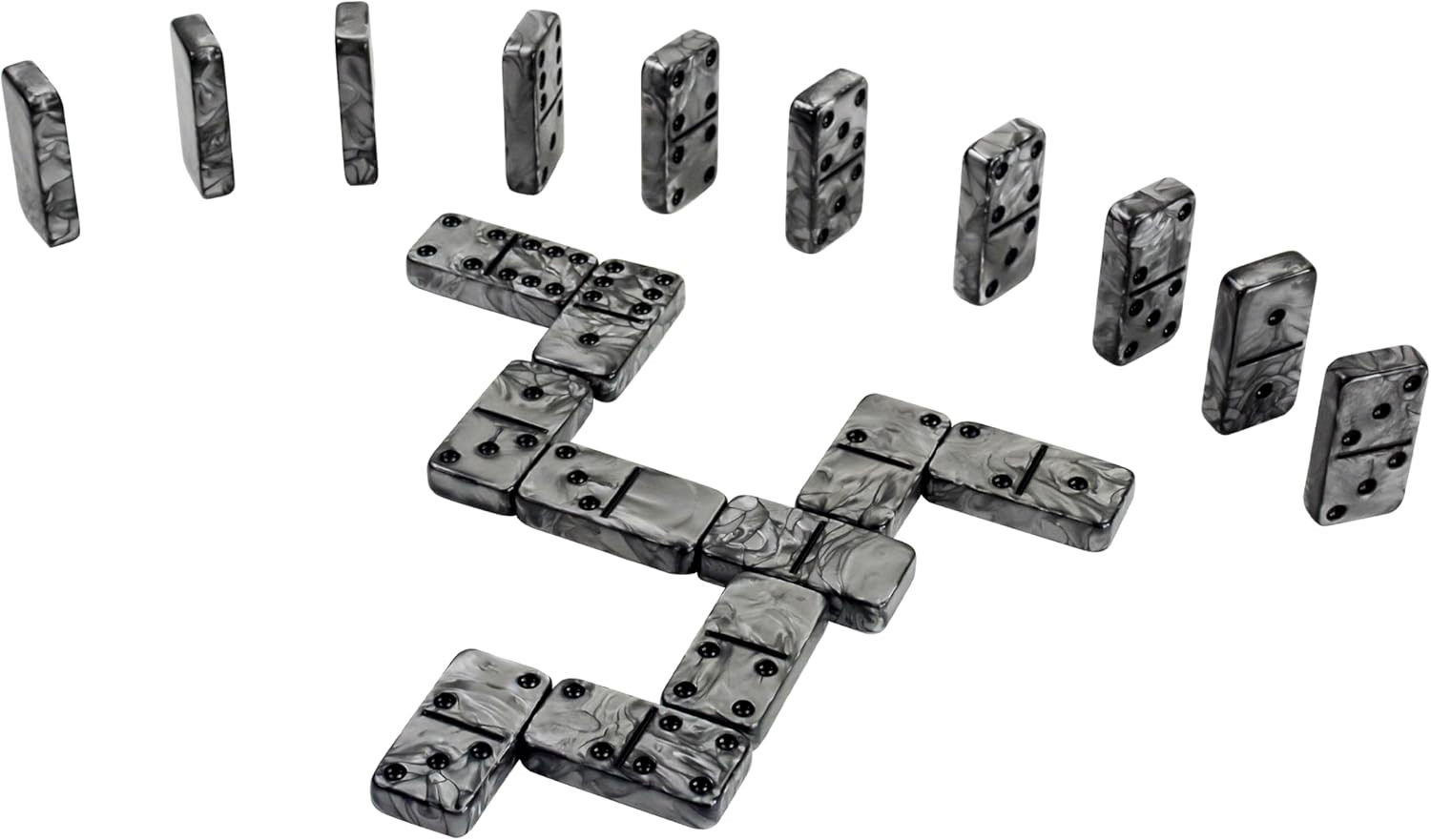 Dominos Set for Adluts – Double 6 Jumbo Domino Set – 28 Thick Marbleized Black a