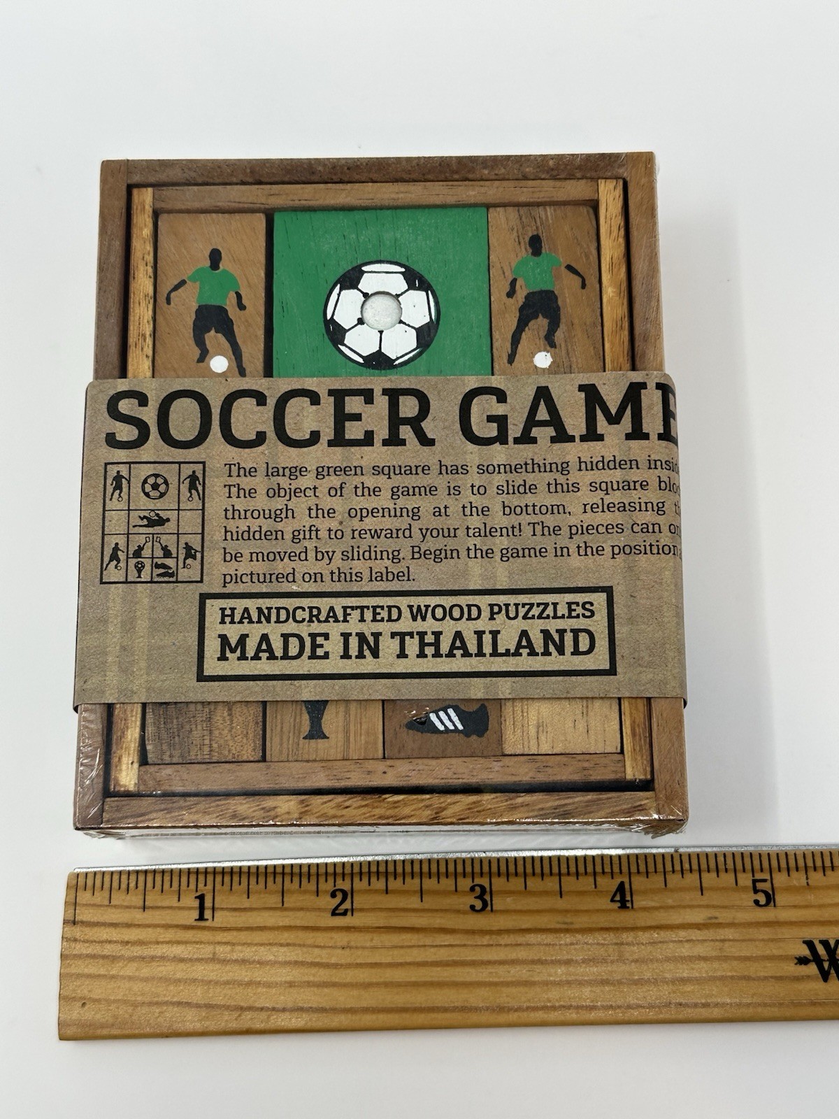 Wooden Soccer Puzzle Game New Sealed Sliding Brain Teaser Thailand Handcrafted