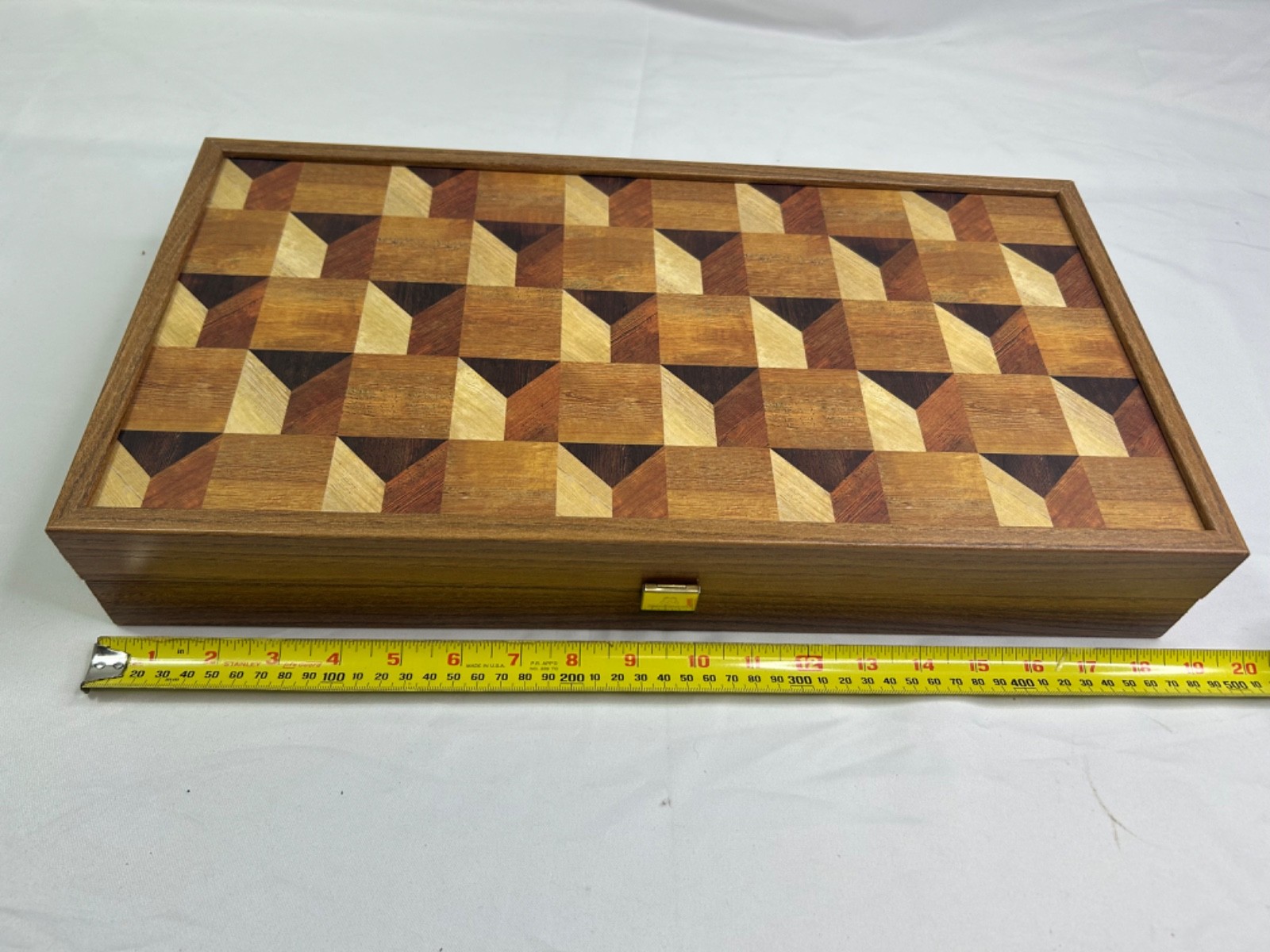 Monopoulos Wooden Backgammon Board Folding Case w/ Clasp & Game Pieces