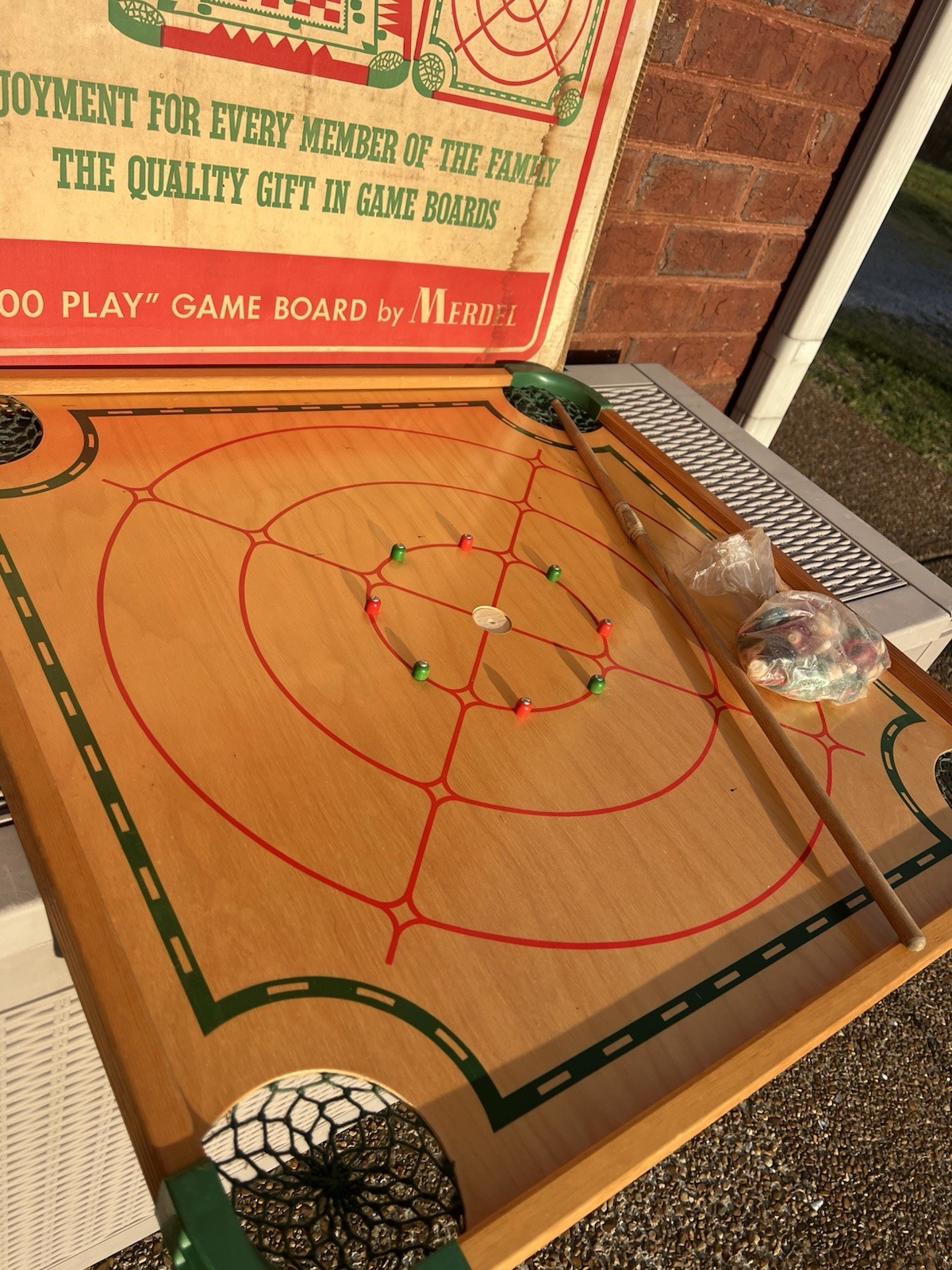 Vintage Merdel 28″ Carom Crokinole Game Board Double Sided Box Full Size READ