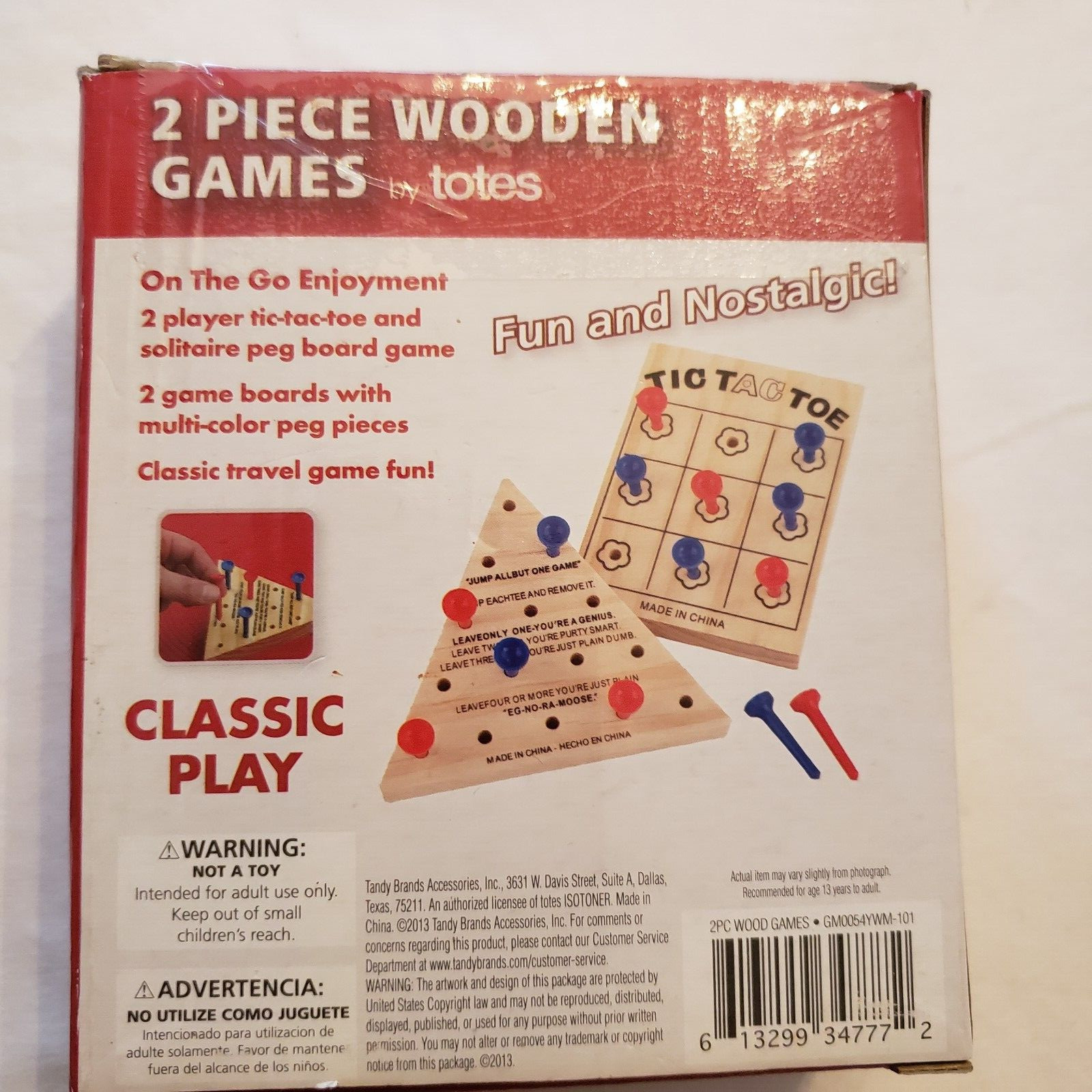 2 piece wooden games by “Totes” Tic Tac Toe & Solitaire -mini travel – portable