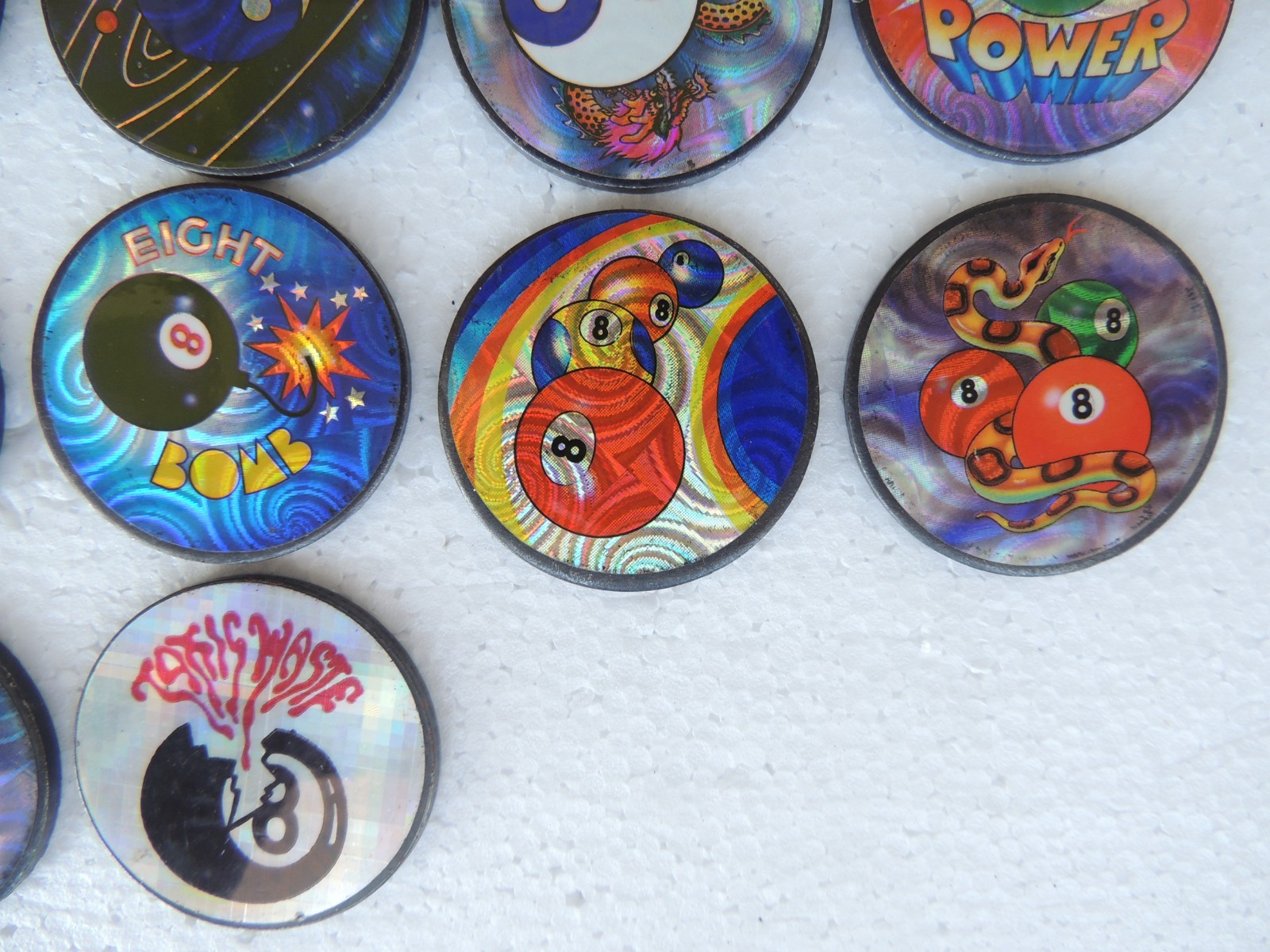 POGS SLAMMERS #SL-14 VINTAGE 90’S LOT OF 22 METAL 8-BALL YING-YANG C-PICS