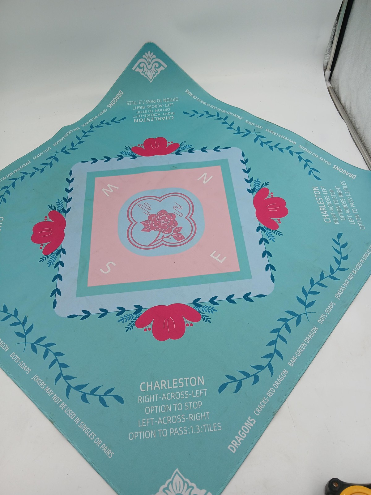 Mahjong Game Table Mat Accessory 31×31 Square Turquoise Pink Charleston Tile