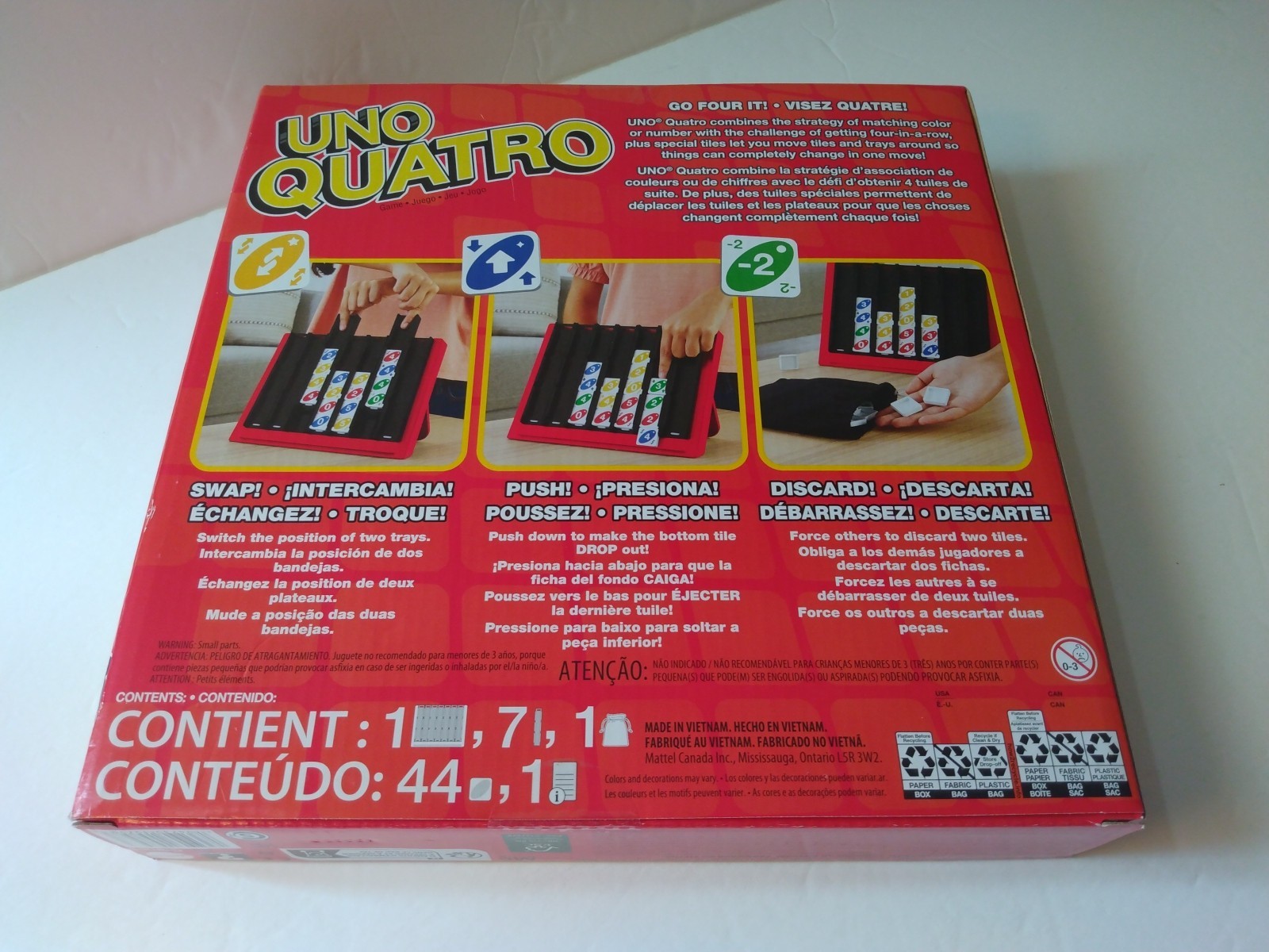 UNO Quatro Game with Colored Tiles & Plastic Game Grid for Adults/Family NEW