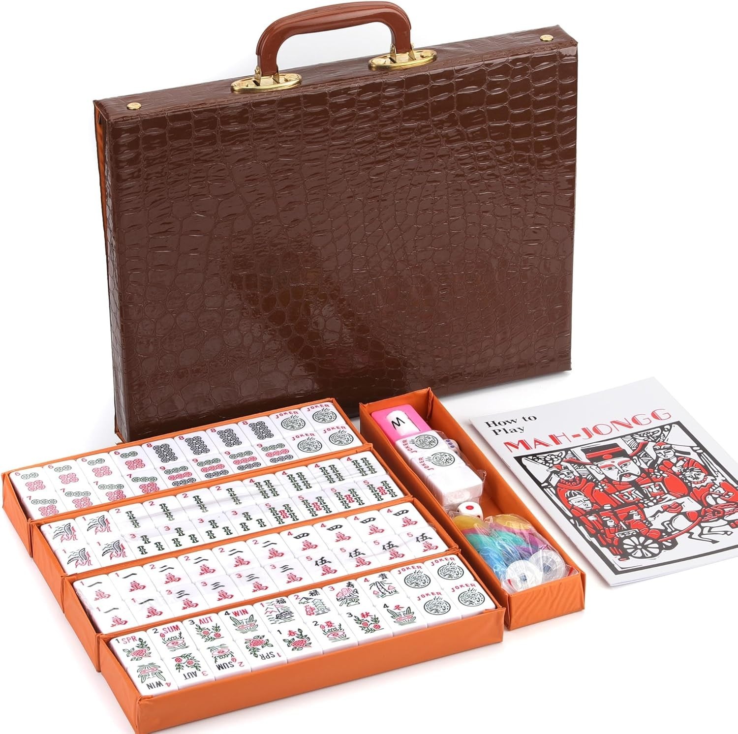American Mahjong Game Set 166 White Engraved Tiles for Western Mah Jong, Mah jon