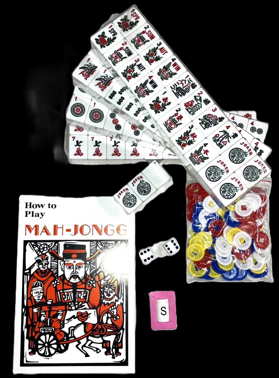 Mahjong Mahjongg Western American Standard Size White 166 Tiles Only Engraved