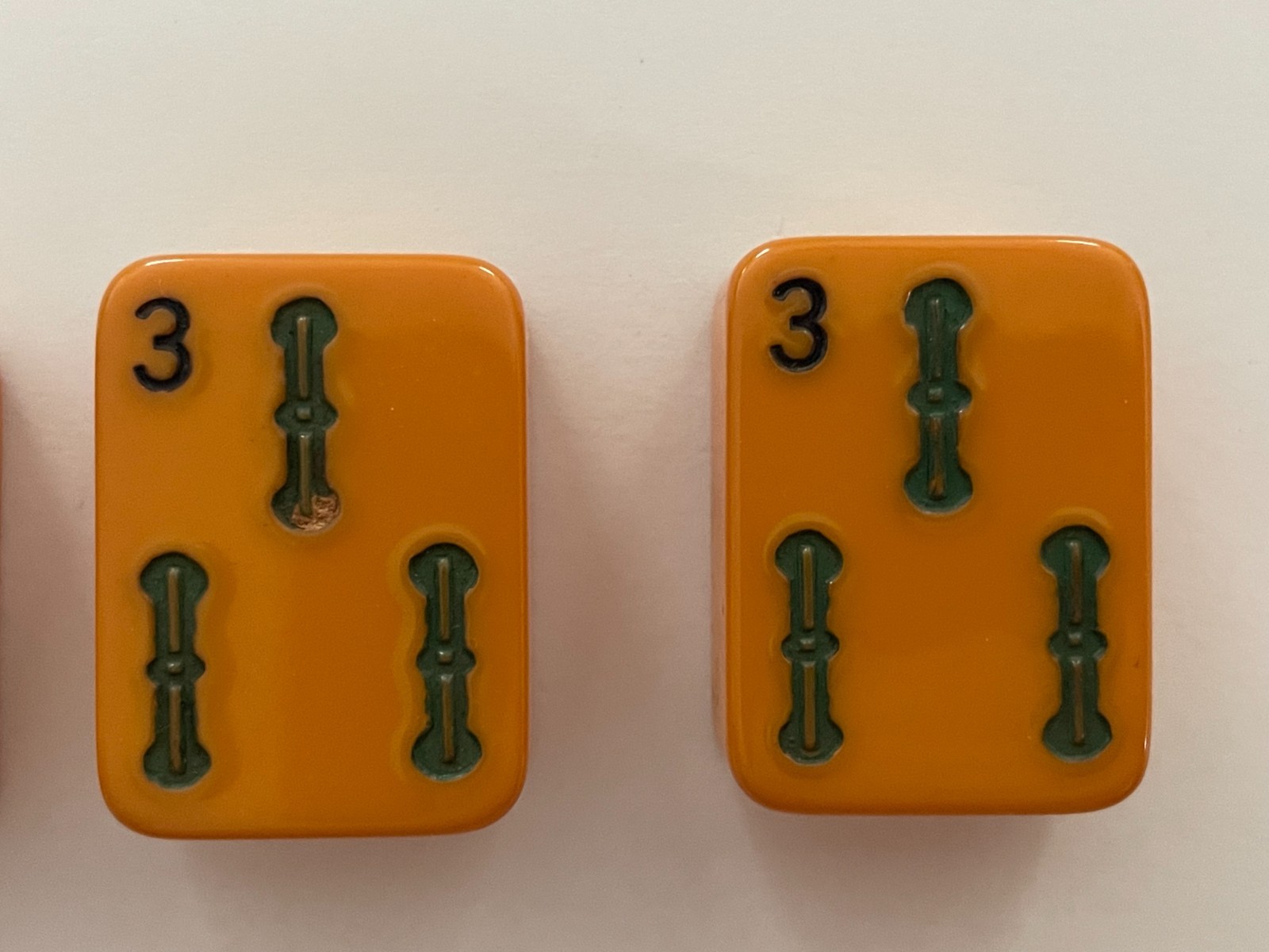 Vintage Mah Jong Butterscotch Bakelite Tiles Lot of 4 ( 3 of Bams Tile)