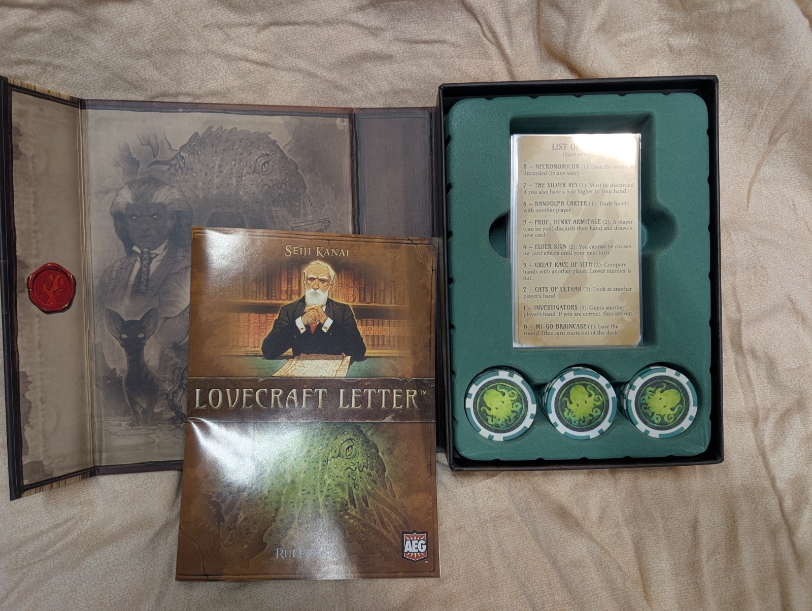 Lovecraft Letter Card Game Complete Cards and Tokens AEG Seiji Kanai