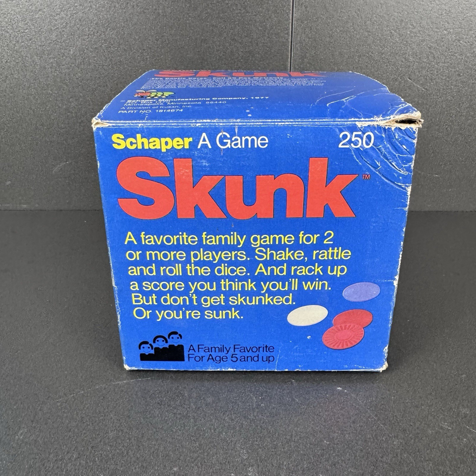 1977 Skunk Dice Game 250 Schaper Score Pad 2 Chips VTG Original Box READ