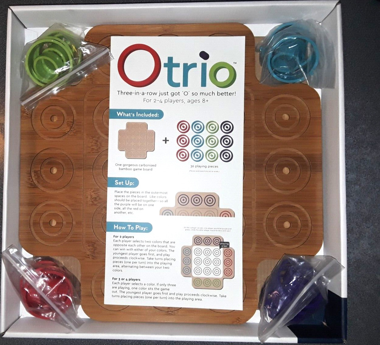 Otrio Marbles Brain Workshop Bamboo Wood Strategy Wooden Board Game VG+ Complete