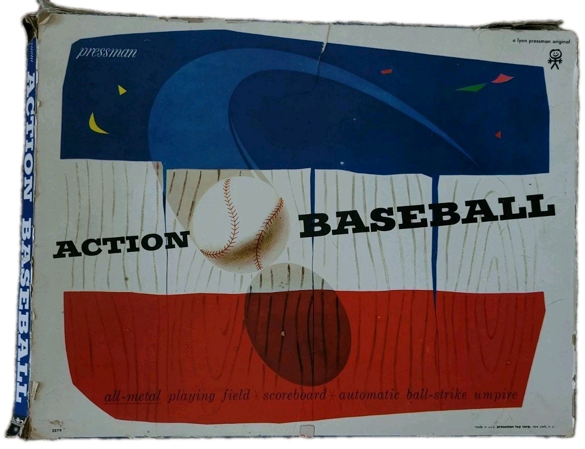 Vintage 1960’s Pressman Action Baseball Playing Board2 marbles, 1 player peg