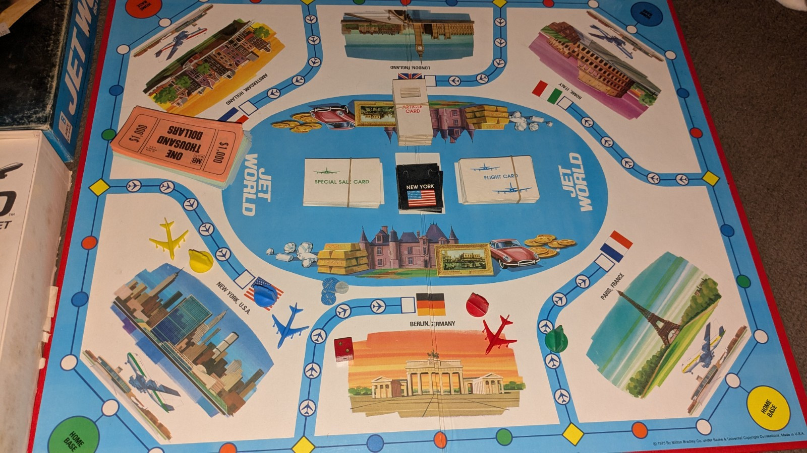 1975 JET WORLD BOARD GAME PAN AM BRANDED MILTON BRADLEY 4506 Missing Green Jet