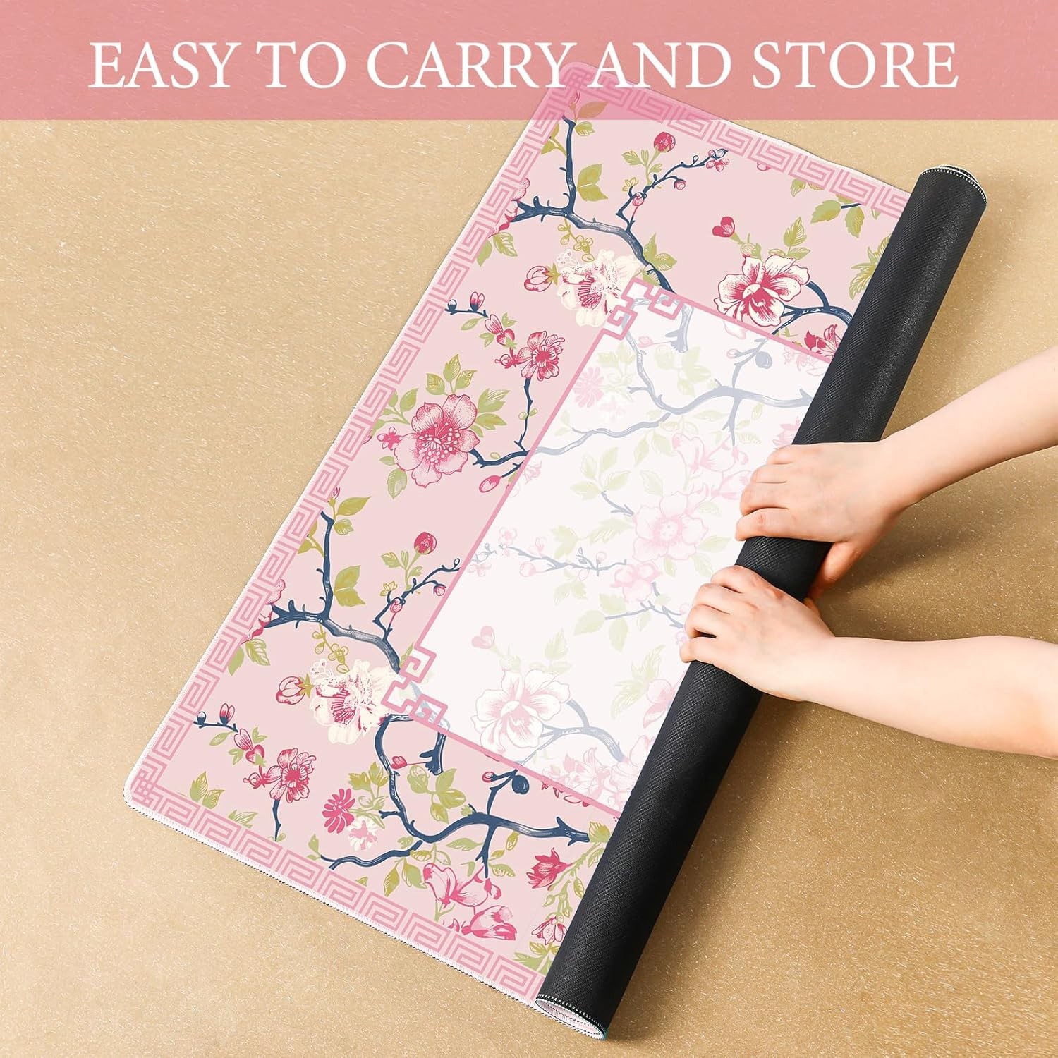 Chinoiserie Mahjong Mat W/ 1 Carrying Bag 31.5 x 31.5 Pink White Rubber New