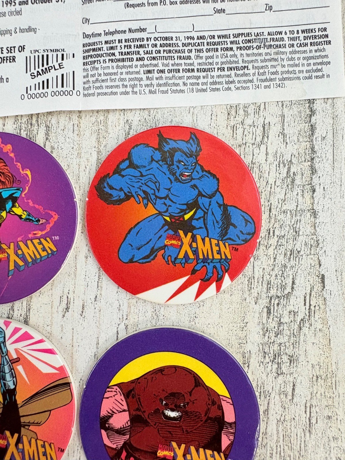 X-men Hero Caps Lot 4 Lenders Bagels Wolverine Jean Grey Beast Gambit Pog 1995