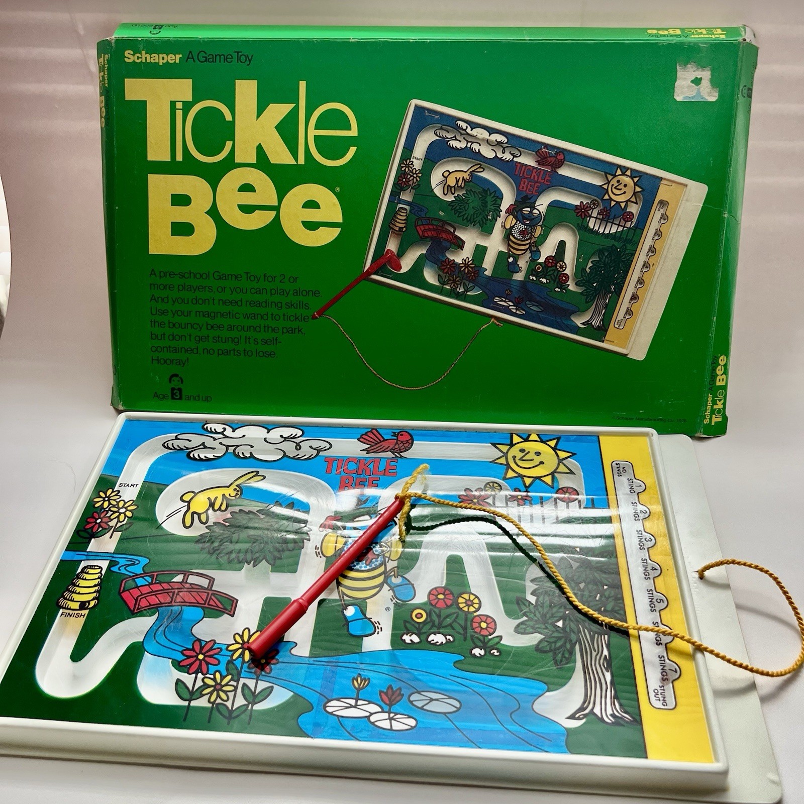 Vintage 1976 Schaper Tickle Bee Magnetic Maze Board Game Complete in Box #215