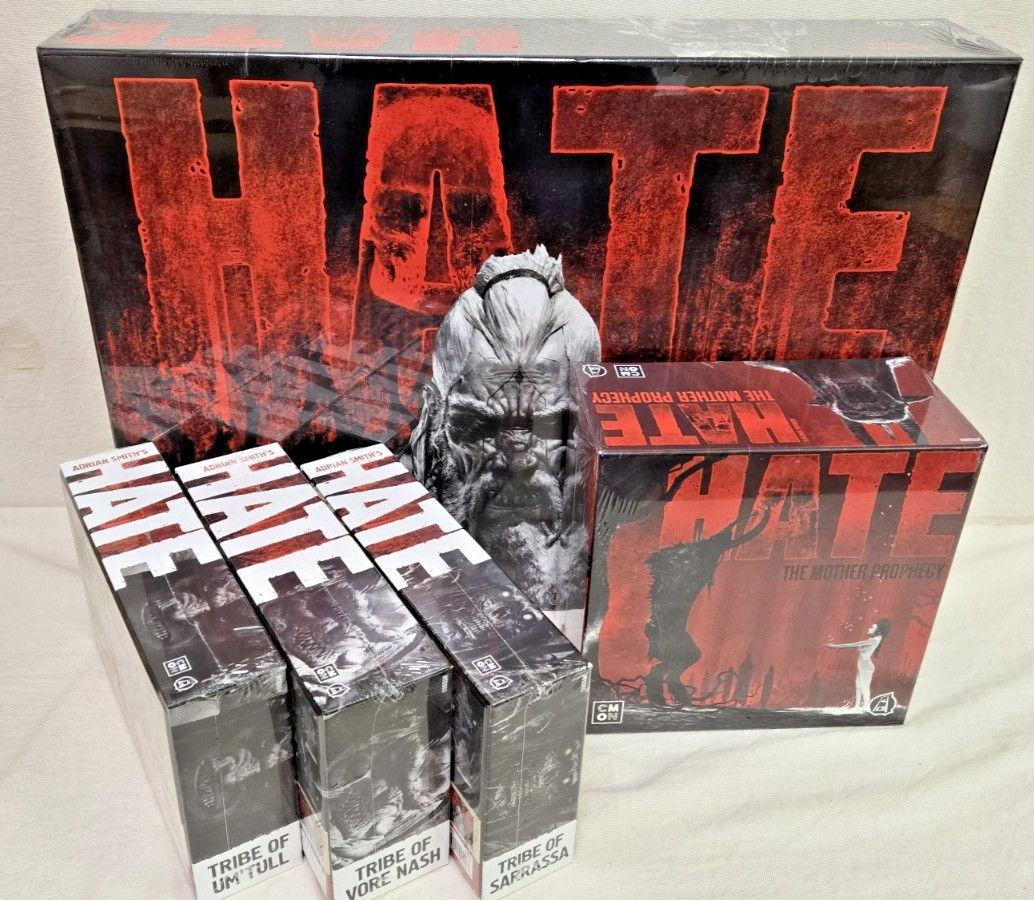 Hate Board Game + Expansion and 3 Warbands – New – CMoN – Adrian Smith