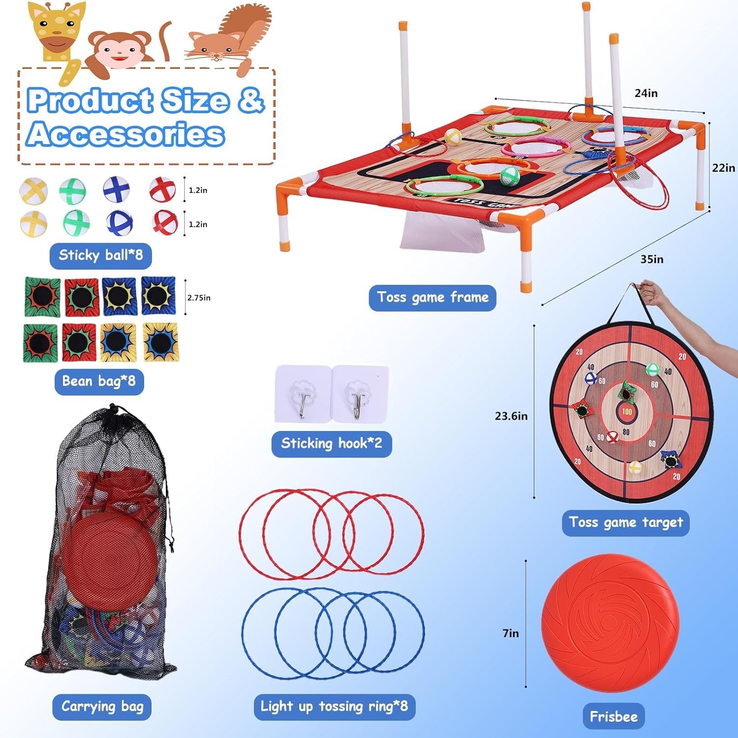 5-in-1 Carnival Game Set: Outdoor & Indoor Fun for Kids and Adults, Orange