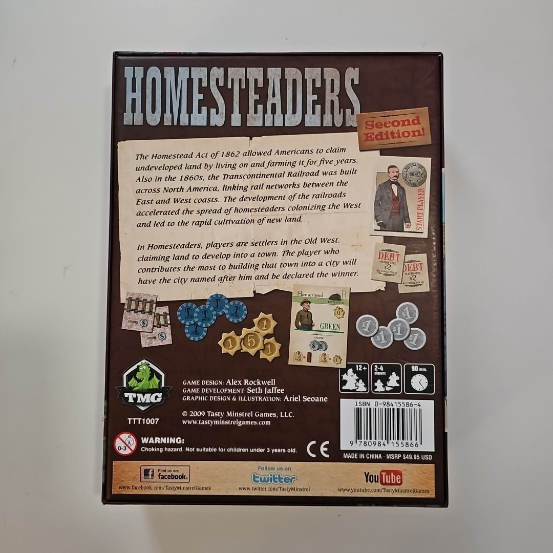 Homesteaders 2nd Edition Board Game TMG Ages 12+ 2-4 Plyrs