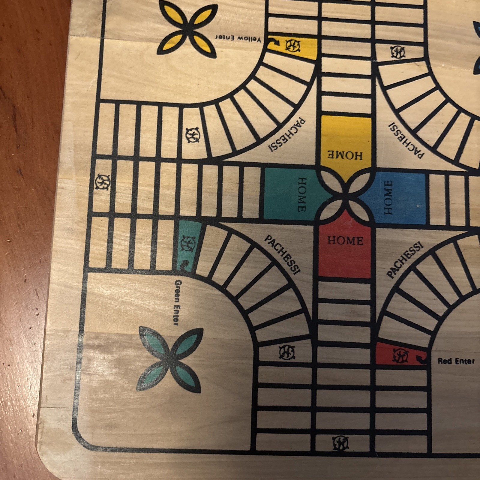 Vintage Wooden Painted Reversible Chess/Checkers/Pachesi Board Game 11″