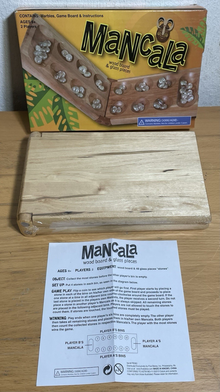 Mancala Solid Wood Game Board With Marble Pieces – NEW OPEN BOX