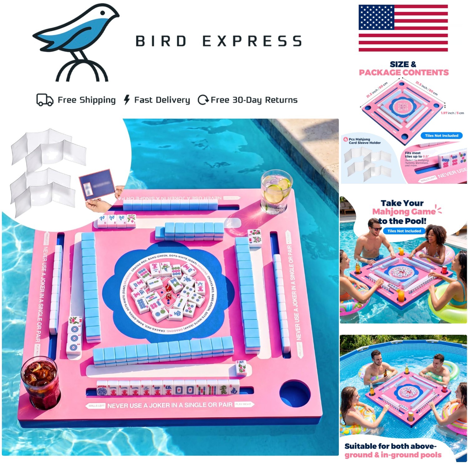 Floating Pool Mahjong Table 31.5-inch Waterproof Game Tray for Pool Beach Lake